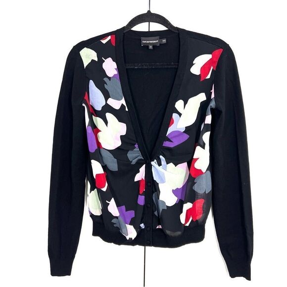 Emporio Armani Cardigan Sweater Women’s 40 Black Sheer Front Long Sleeve - Picture 1 of 7